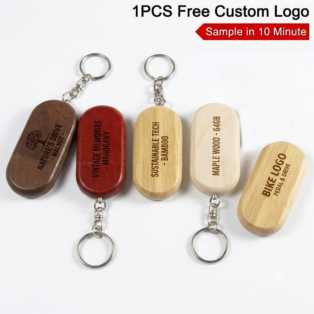 Unidade Flash USB 2.0 De Madeira Personalizada Com Chaveiro Logotipo Gravado Personalizado 2GB 4GB 16GB 32GB 64GB Presen