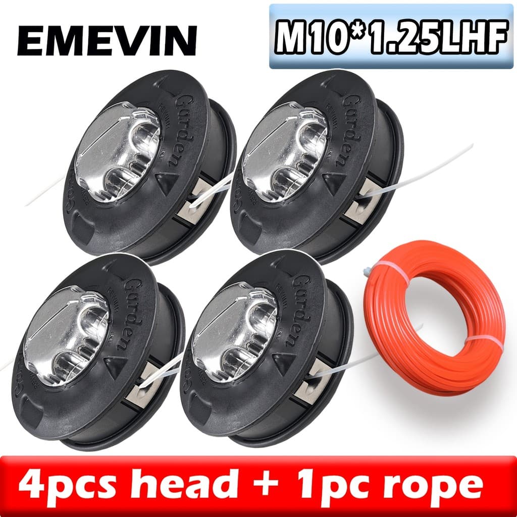 EMEVIN-4 peças pretas M10 * 1.25 LHF + 15m linha de corte redonda, preta, M10 * 1.25 Cabeça de corte automática avançada