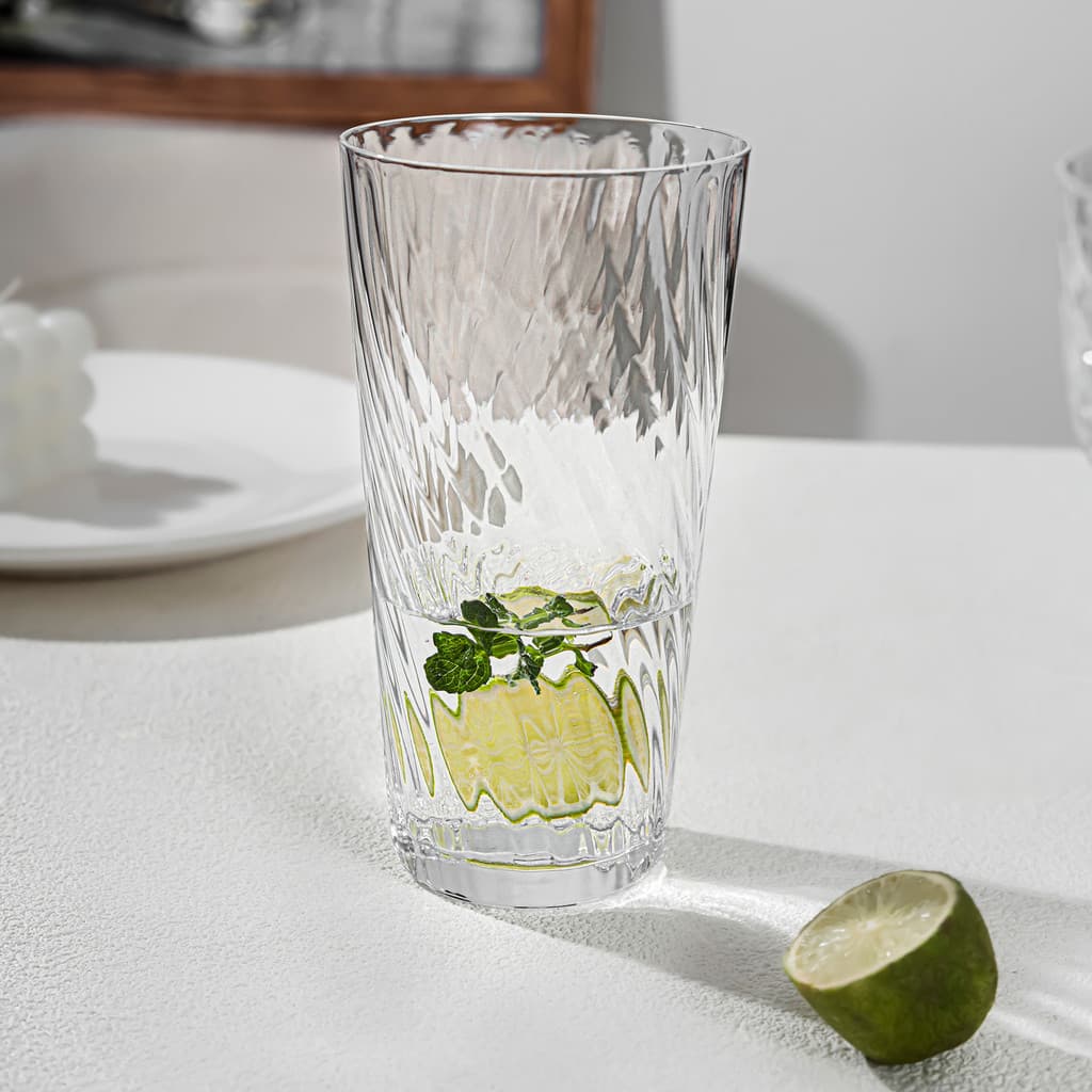 Estilo high-end girando taça de vidro com nervuras copo de vinho champanhe copo de suco de alta qualidade copo de sorvet