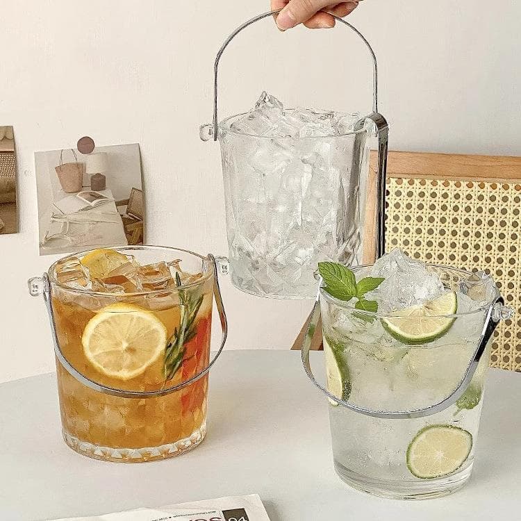 Balde de gelo portátil de vidro criativo japonês balde de bebidas clipe de gelo engrossado grande capacidade ins transpa