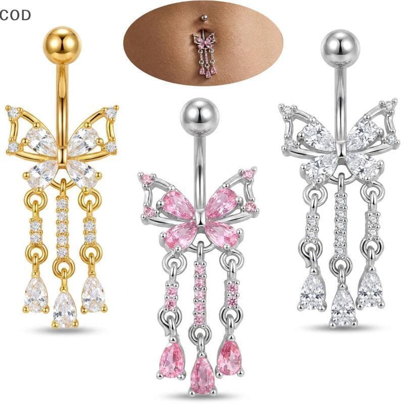 [ala] Anéis De Umbigo De Borboleta Pendurados Com Rosca Interna , Joias Versáteis De Piercing Para Todas As Roupas Combi