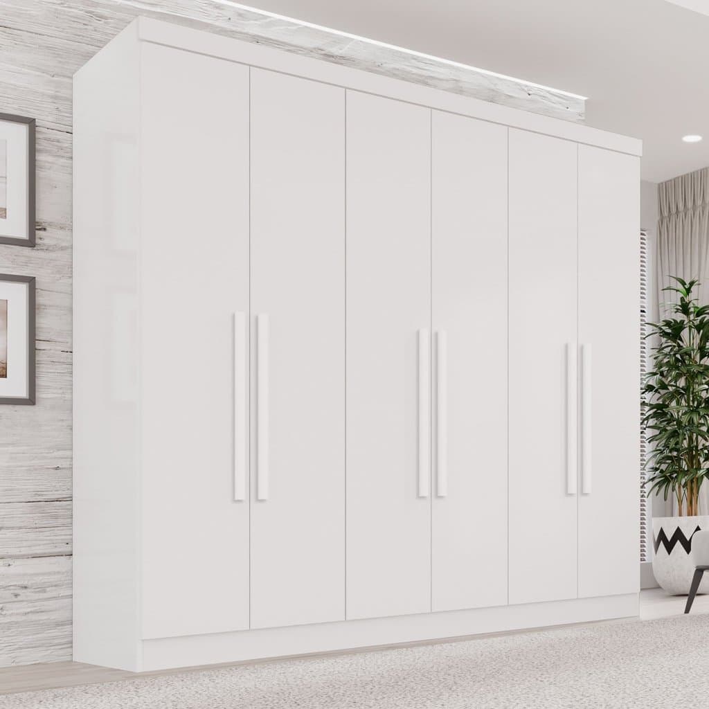 Guarda-Roupa Casal 6 Portas 2 Gavetas França Branco Branco