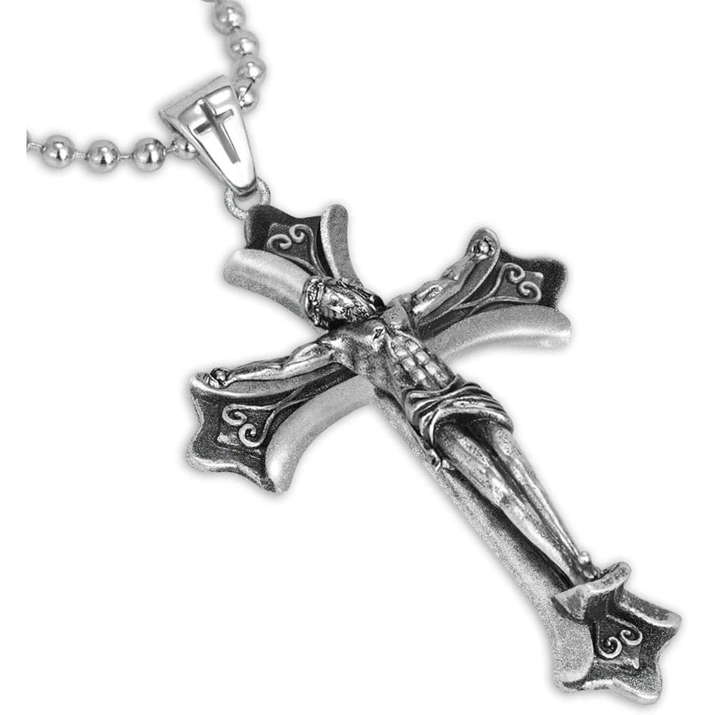 Colar de Crucifixo em Prata Esterlina 925, Colar de Cruz de Jesus para Homens e Mulheres, Joia Cristã para Homens e Mulh