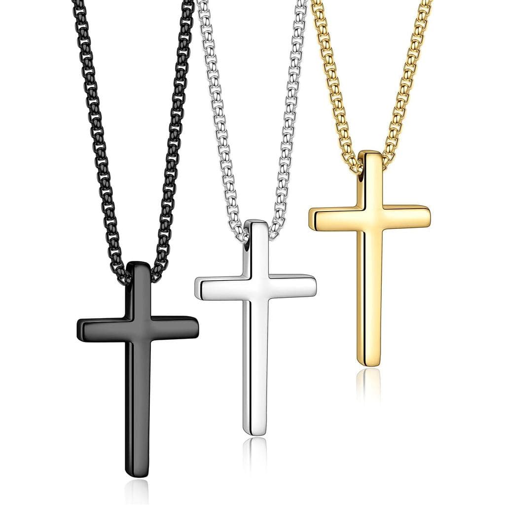 2 Peças/3 Peças Colar de Cruz para Homens, Corrente de Cruz em Prata, Preto e Dourado, Pingente de Cruz em Aço Inoxidáve