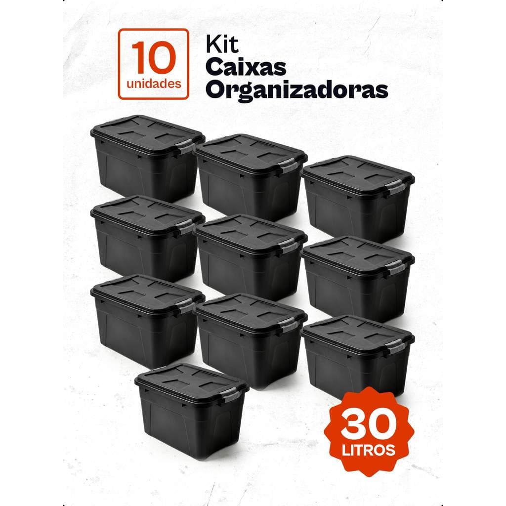 Kit 10 Caixas Organizadoras  30L Casa Multiuso C/Tampa Trava