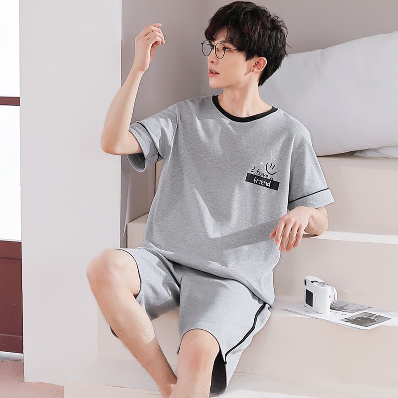 Pijamas masculinos verão de manga curta algodão 2025 novo estilo simples estilo fino jovens meninos verão Homewear terno