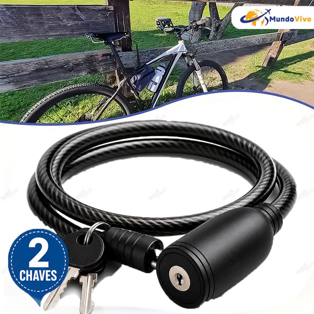 Trava Cabo De Aço Antifurto 7,5mm 65cm Cadeado Segurança Para Bike Moto Portão Acompanha 2 Chaves