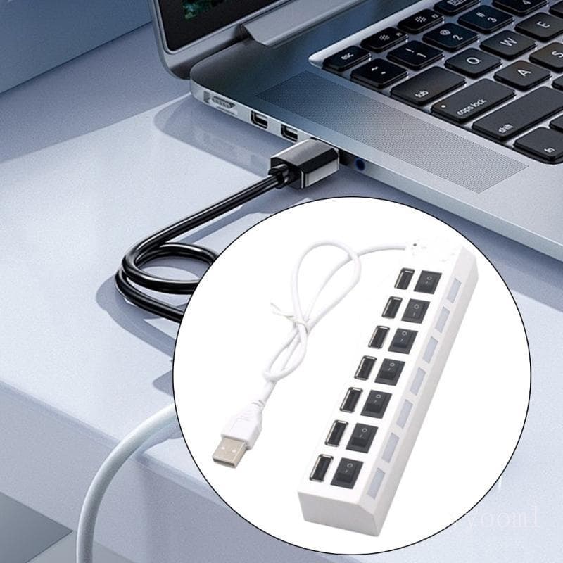 yyooml USB2 0 Splitter 7 Portas Power USB Divisor Interruptores Individuais Adaptador Alimentação Extensor Para P