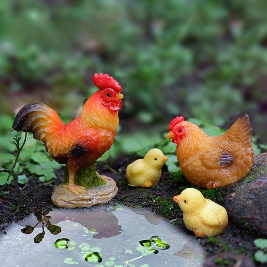 4 Pçs Galo Galinha Micro Paisagem Pintinho Artesanato Ornamentos DIY Paisagismo Dos Desenhos Animados Mini Estatuetas De