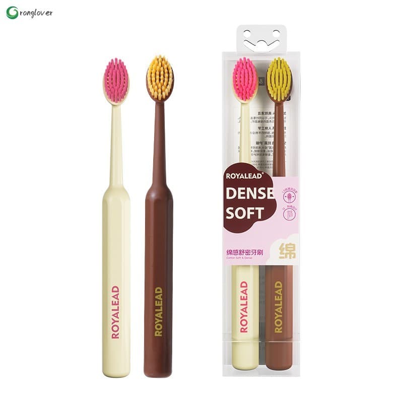 Pacote De 2 Escovas De Dentes De Cerdas Macias De Cabeça Larga-Dopamina Olive Design Para Adultos