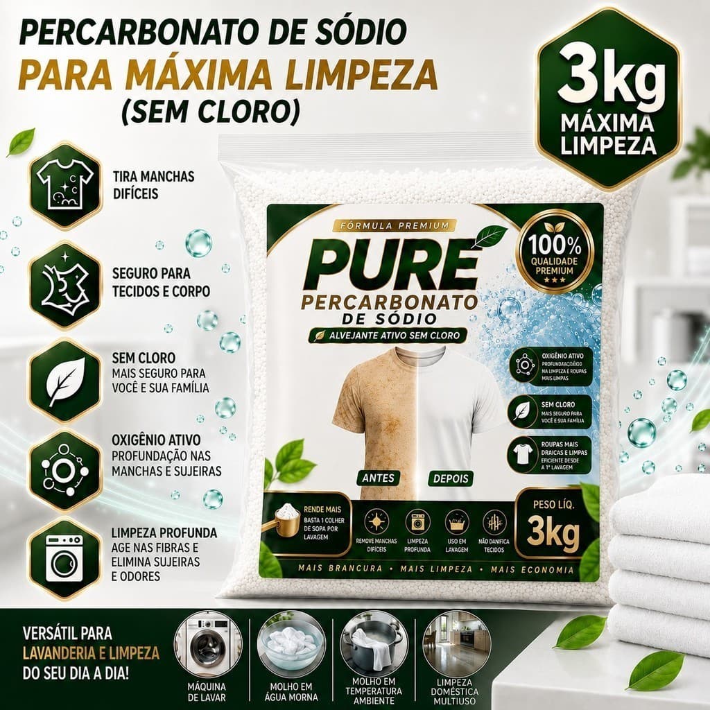 Percarbonato De Sódio 100% Tira Manchas limpeza clareador 500g/1kg/2kg/3kg