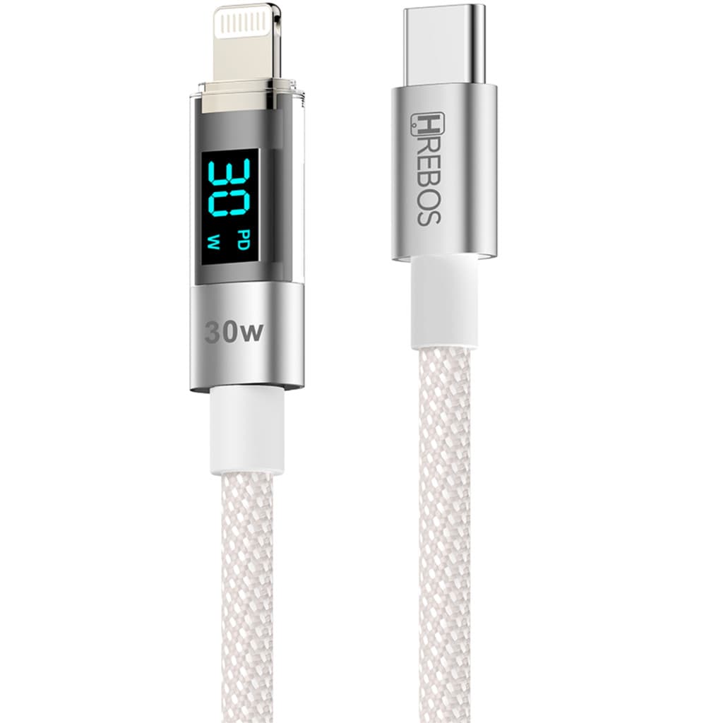 Cabo USB C para Lightning 30W Turbo 3 1A Premium Tech Led 1 Metro Branco Hrebos CB 371I