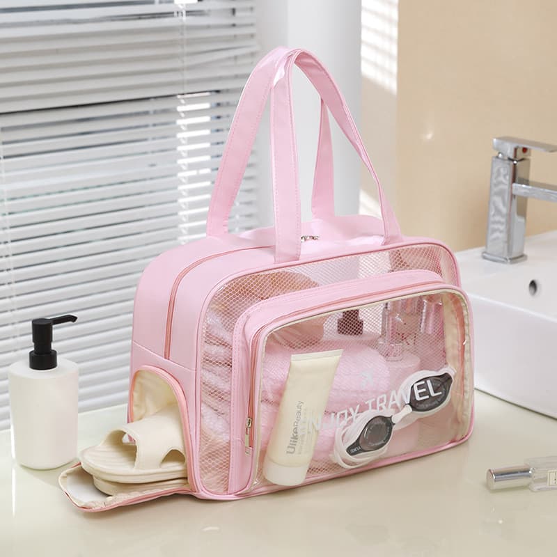 Bolsa de higiene pessoal com separação seca e úmida com divisória de camada dupla Bolsa de armazenamento portátil de gra