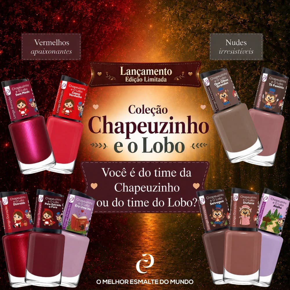 Kit Esmaltes Cora Chapeuzinho e o Lobo (10 Esmaltes)