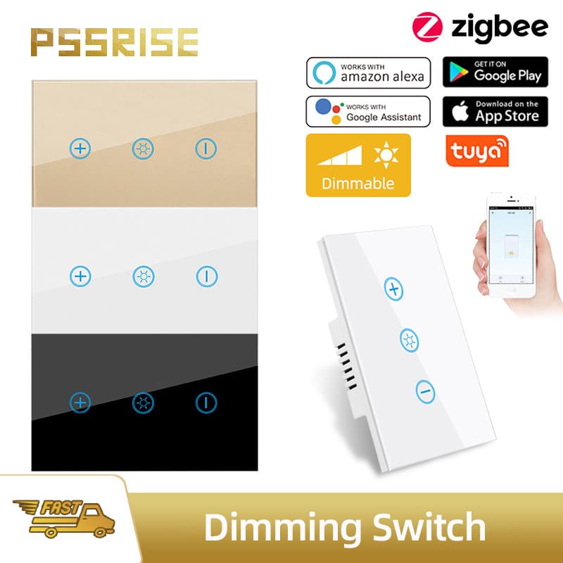 PSSRISE Padrão Americano zigbee Interruptor dimmer Inteligente Aleax Controle De Voz Do Telefone Móvel graffiti De Toque