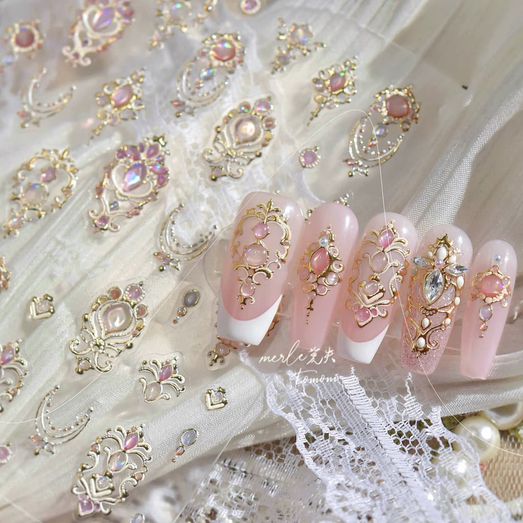 Adesivos para unhas, adesivos metálicos brilhantes estilo palácio com diamantes, luxuoso cetro dourado, acessórios 9CZG.