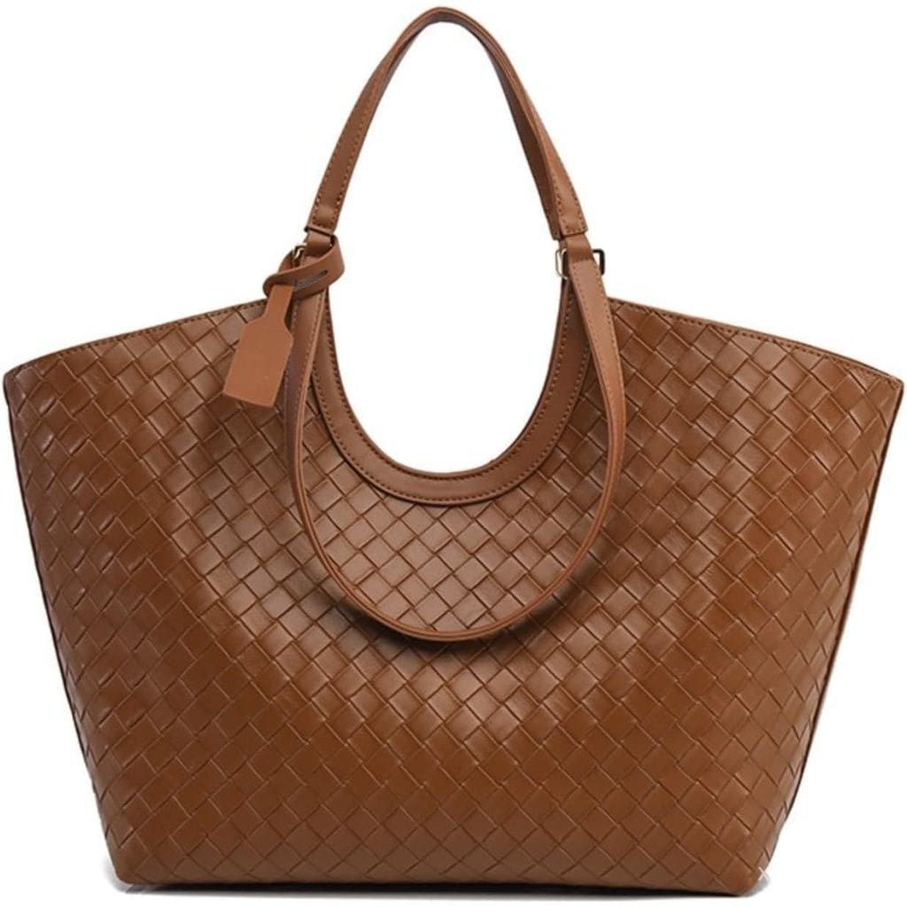 Bolsa de ombro feminina de grande capacidade com padrão de trama tote