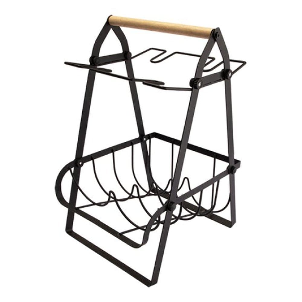 Suporte Vinho e Taças Ferro e Bambu Clink Porta Garrafa Adega Decorativa Organizador para Mesa Bancada Bar