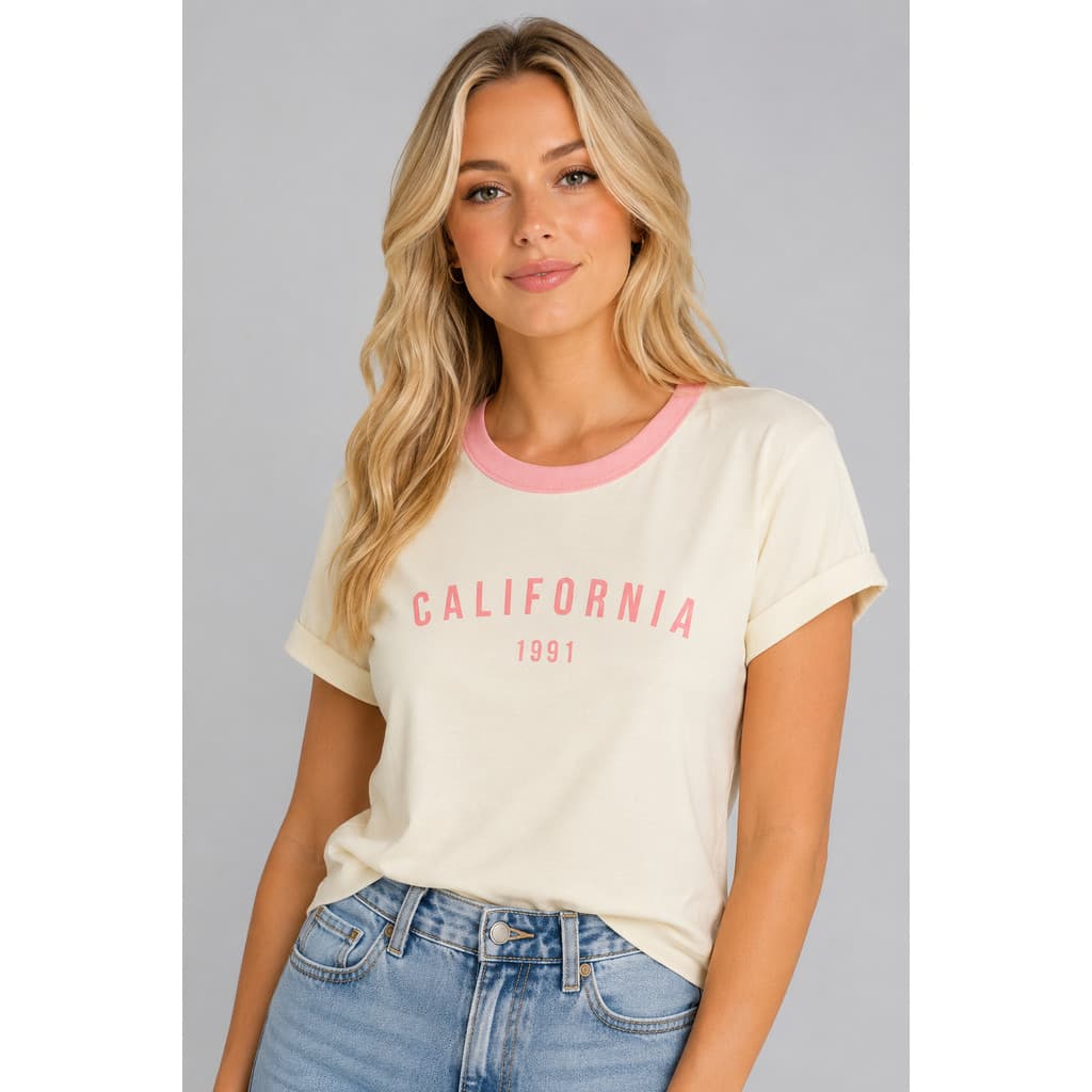 Camiseta Blusa T-Shirt Feminina  California 1991 Estilo Casual Confortável Grande Qualidade 100% Algodã Malha Premium