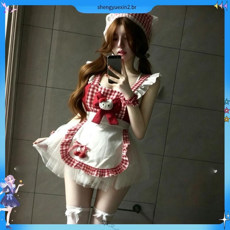 Deep Love oo Toffee kitty-Sweet Red Plaid Bow Maid cos Pettiskirt Terno Feminino