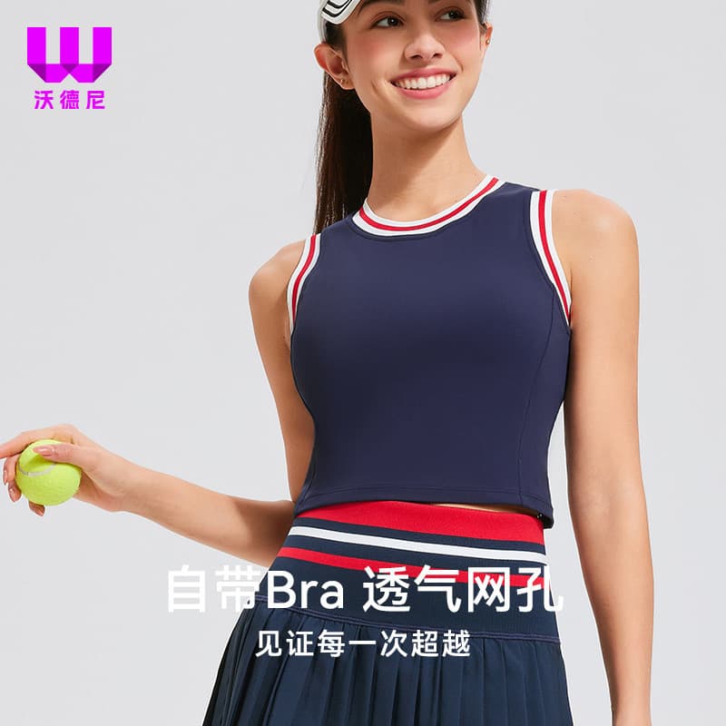Bola camisa esportes colete feminino de uma peça copo buraco rosqueado Retro contraste cor sutiã de Fitness Yoga curto t