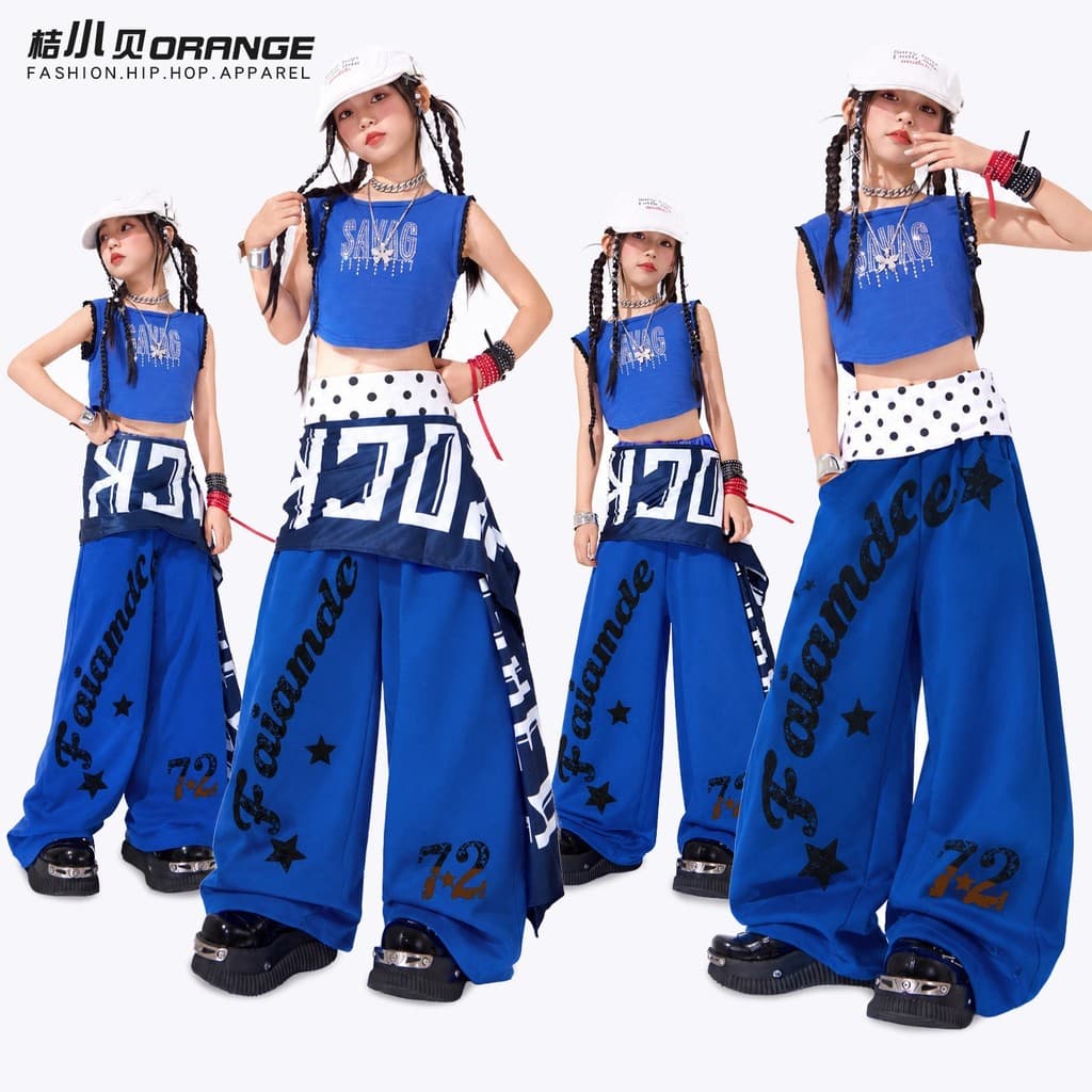 Meninas jazz dança traje jazz crianças dopamina azul na moda traje desempenho Hip-Hop dança terno passarela desempenho t