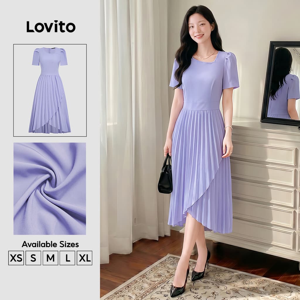 Lovito Vestido Casual plissado assimétrico primavera/verão vestido roxo para mulheres LK3ED680