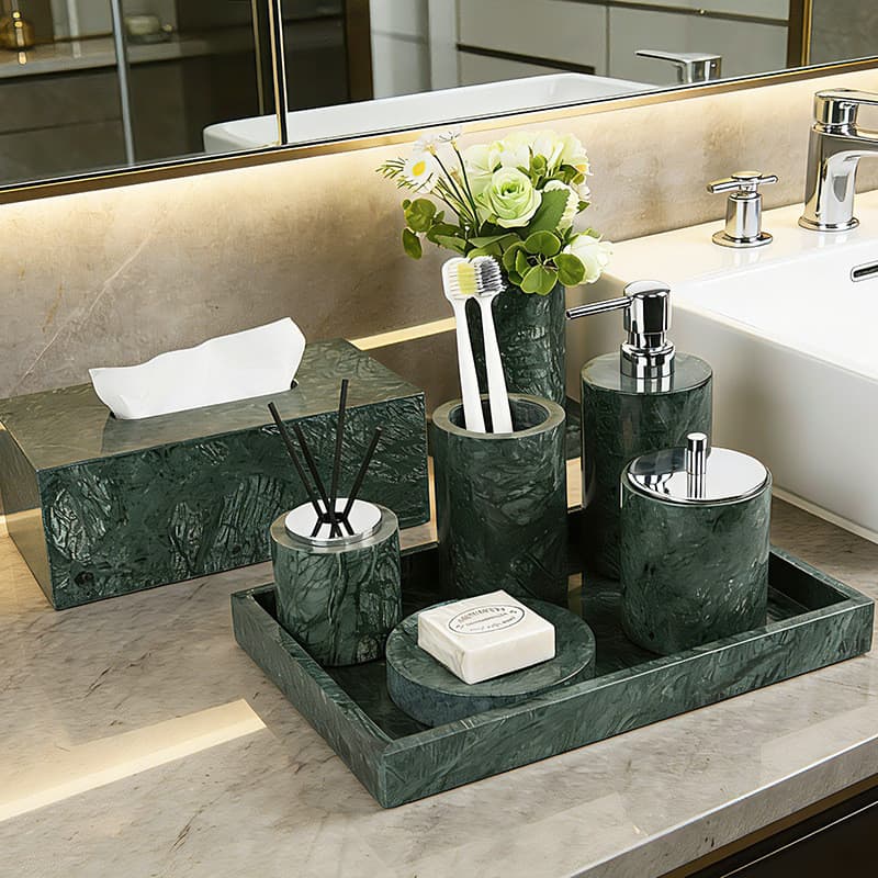 Luz de luxo mármore verde conjunto banheiro bandeja aromaterapia decoração para casa banheiro mão desinfetante chuveiro