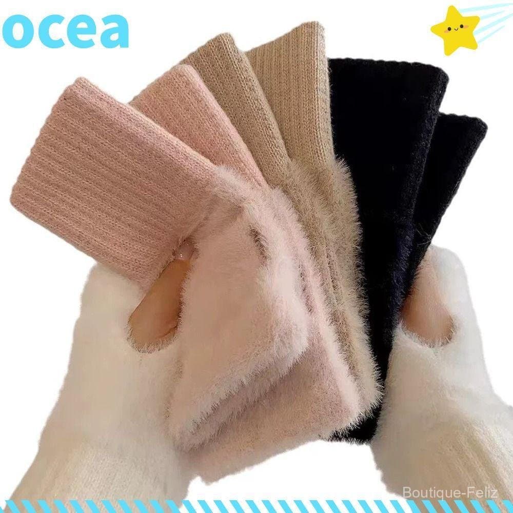 Luvas de Lã de Vison OCEA, Luvas de Inverno e Outono Quentes, Macias e de Malha com Dedos Cortados