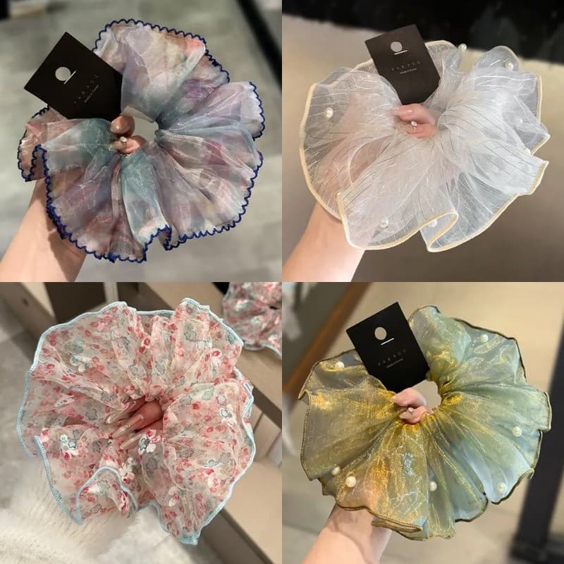 Atmosférico All-Match Otago Shantung Gradiente Impressão Borda Larga Alta Elasticidade Bouffant Lace Laços De Cabelo Elá