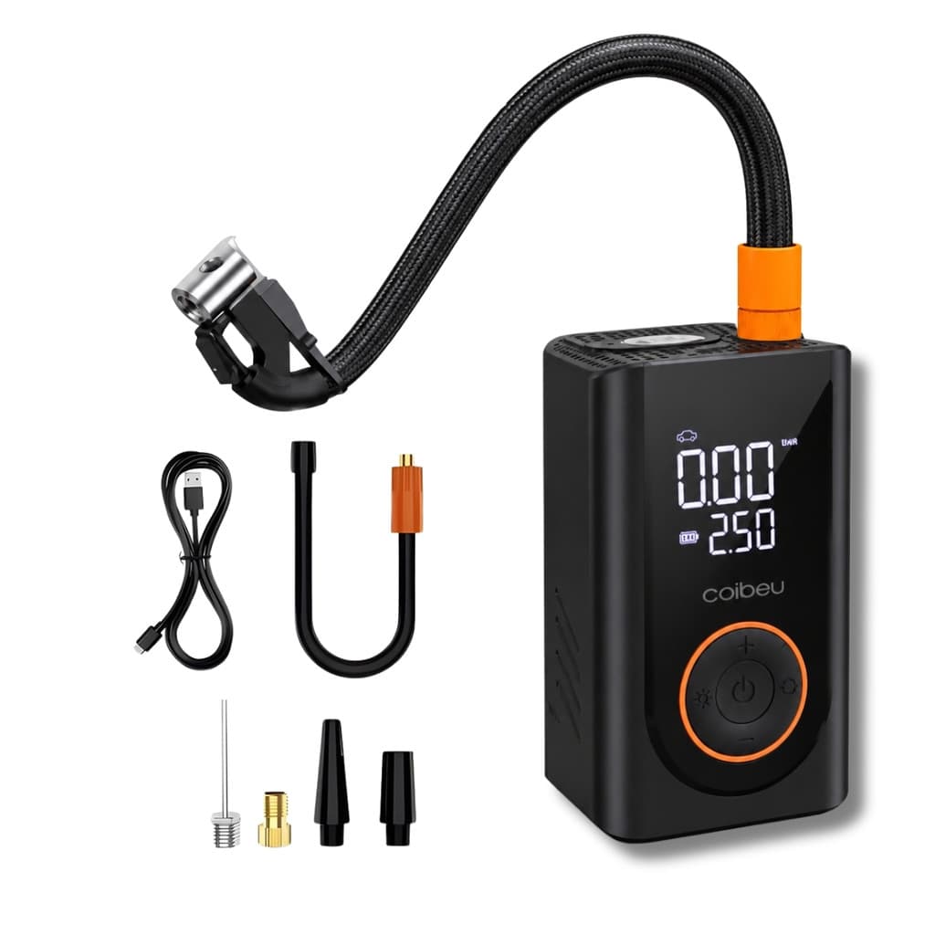 Bomba de Ar Elétrica Recarregável Carro e Moto Painel de Led Função Power Bank e Lanterna Integrada