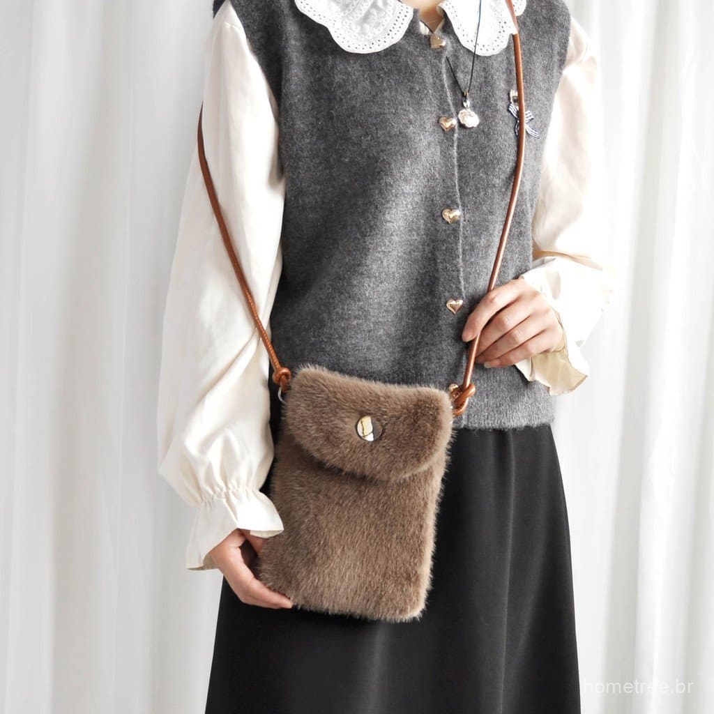 Bolsa Telefone Pelúcia - Tiracolo Feminina Falsa Mink 7 Cores