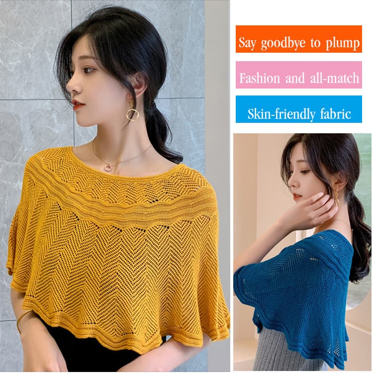 【Versátil para Uso Diário】🌈All Season Wear🌈Ice Silk Knitted Shawl/Lace Hollow Out Wrap/Crochet Cape, Cobertura de Malha
