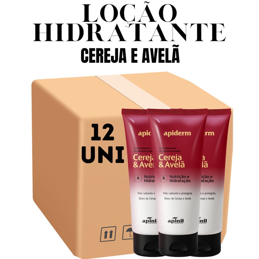Kit 12 Unidades Loção Hidratante Corporal Apiderm Cereja e Avelã 190g - Apinil (Campanha)