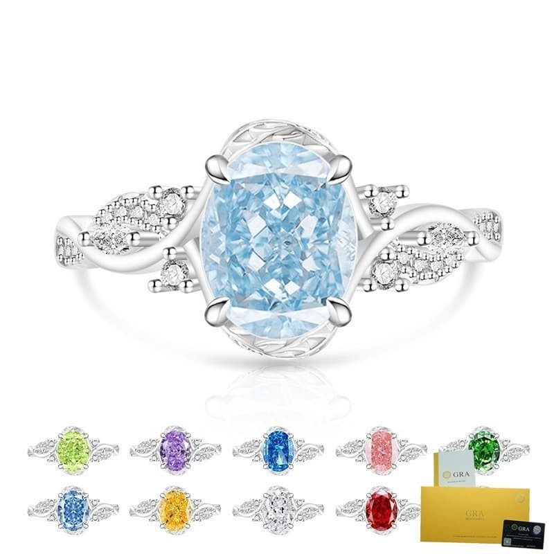 [Com Certificado Gra] Anel De Moda De Moissanite Super Brilhante Pedras Preciosas Coloridas E Corte De Flor De Gelo Folh
