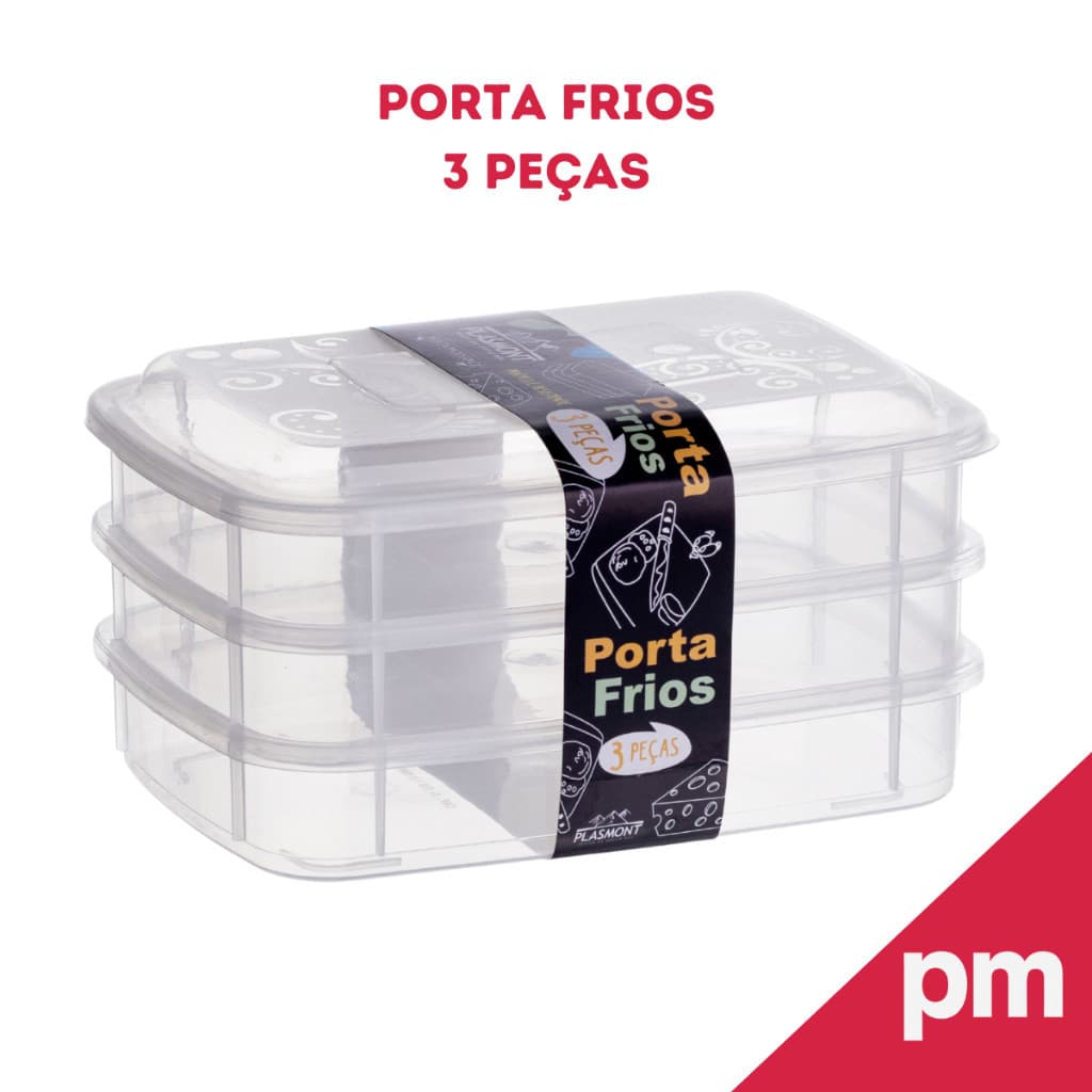 Porta Frios Triplo Plástico Hermético Organizador Presunto Queijo Embutidos Empilhável Tampa Resistente Geladeira