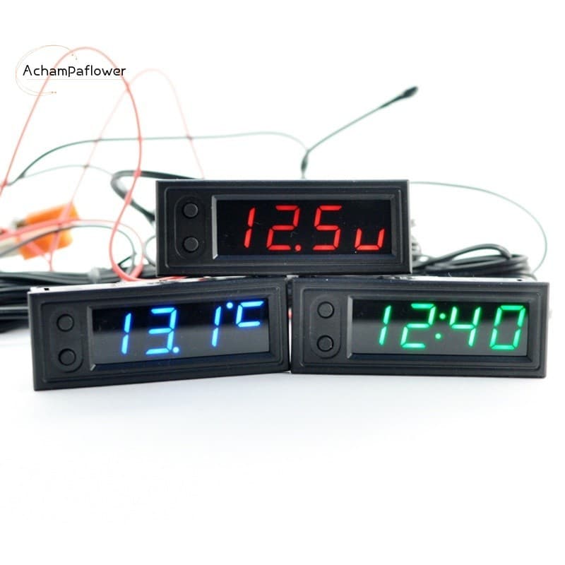 Voltímetro LED Digital-Medidor De Relógio De Temperatura Automática 3 Em 1 Com Display