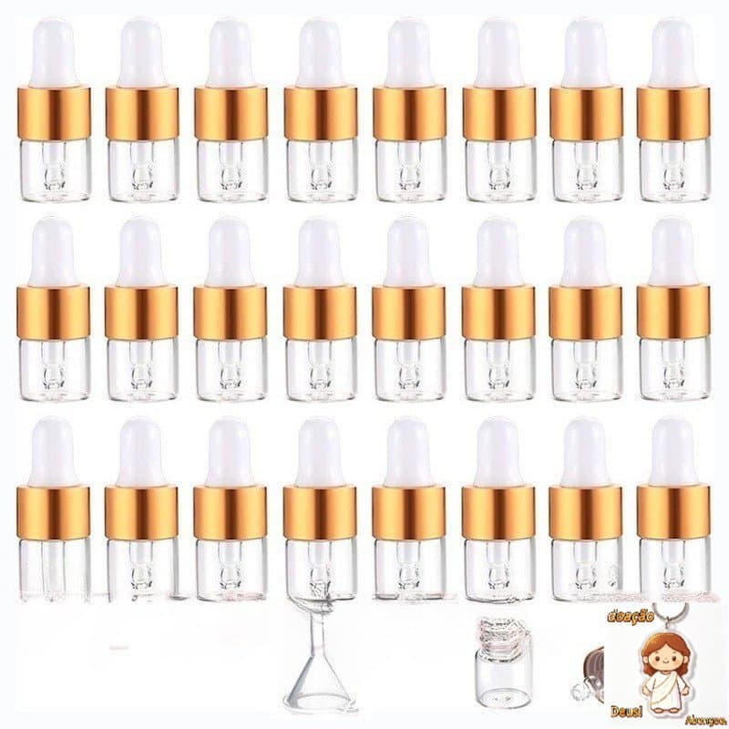 20/30/50pcs Frascos de Vidro Transparente com Conta-gotas Vazios 2ml 3ml 5ml Tampa Dourada 	   Princesa