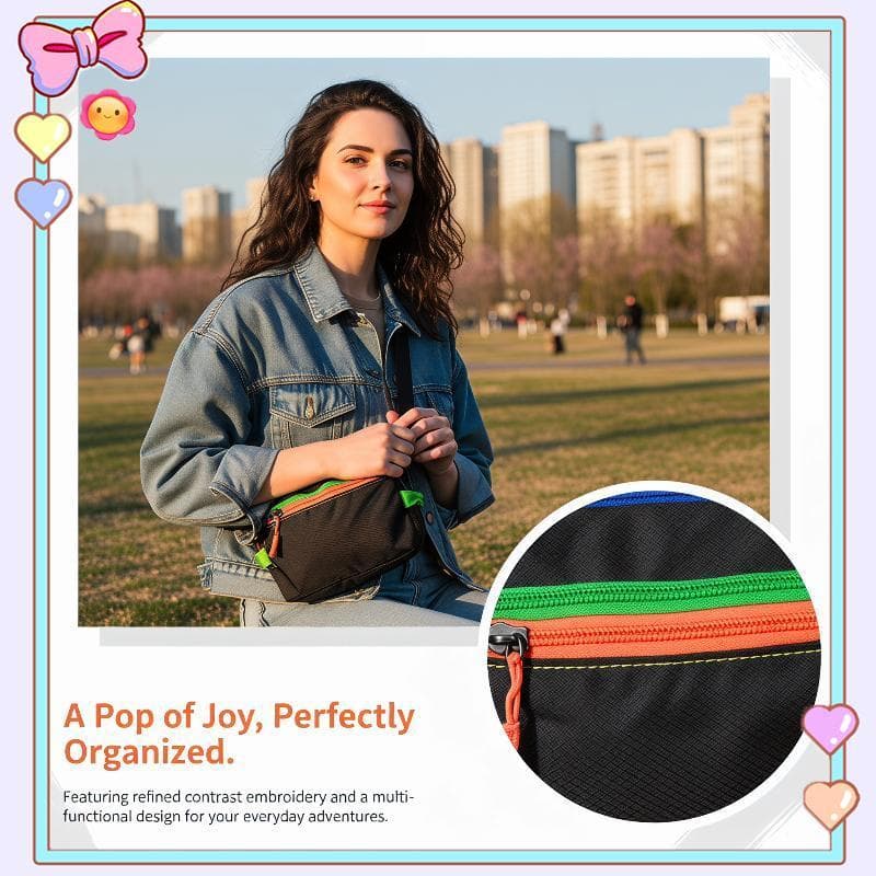 [beautifulhome] Conveniente Bolsa Crossbody Com Vários Zíperes E Design Colorido De Retalhos Para Maquiagem Produtos De