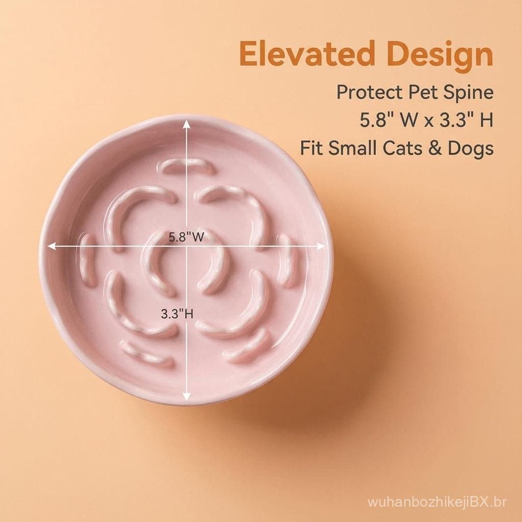 Comedouro Lento Elevado de Cerâmica para Cães |   Comedouro Quebra-Cabeça em Labirinto Elevado para Cães Pequenos e Médi