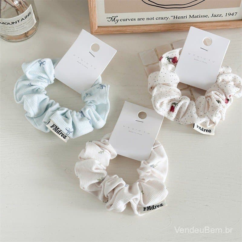 Novos elásticos de cabelo em tom creme, elásticos florais simples, laços de cabelo elegantes, elásticos plissados retrô