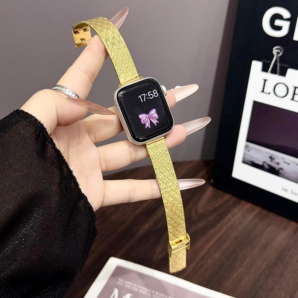Pulseira De Metal De Malha Brilhante Com Glitter Para Apple Watch S10 S11 38 40 41 42 44 45 46 49mm Relógio Feminina Fin