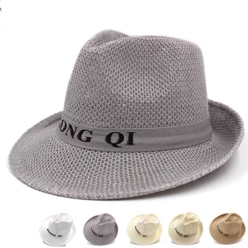 Chapéu de palha de verão masculino chapéu de sol aba grande chapéu respirável Casual balde chapéu masculino fino praia c
