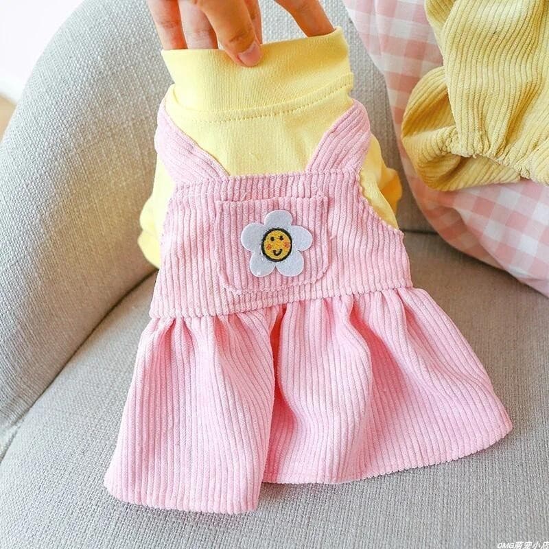 1PC Vestuário Para Animais De Estimação Cão Gato Outono E Inverno Engrossado Quente Rosa Girassol Vestido De Princesa Ad