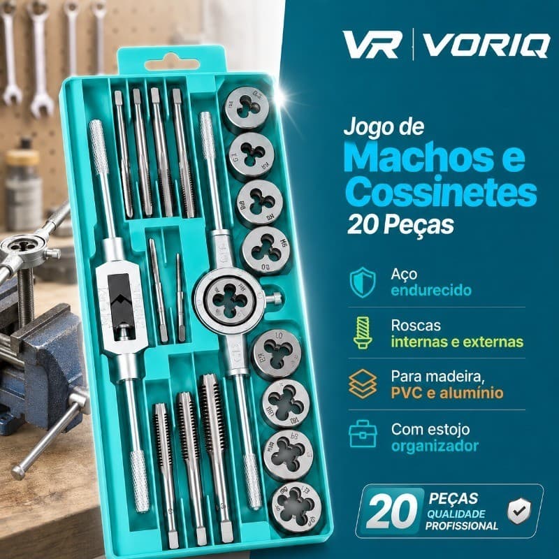20 Peças Jogo De Tarracha Cossineteas Macho E Fêmea Pente Abre Rosca Kit C/maleta Para Madeira PVC Alumínio