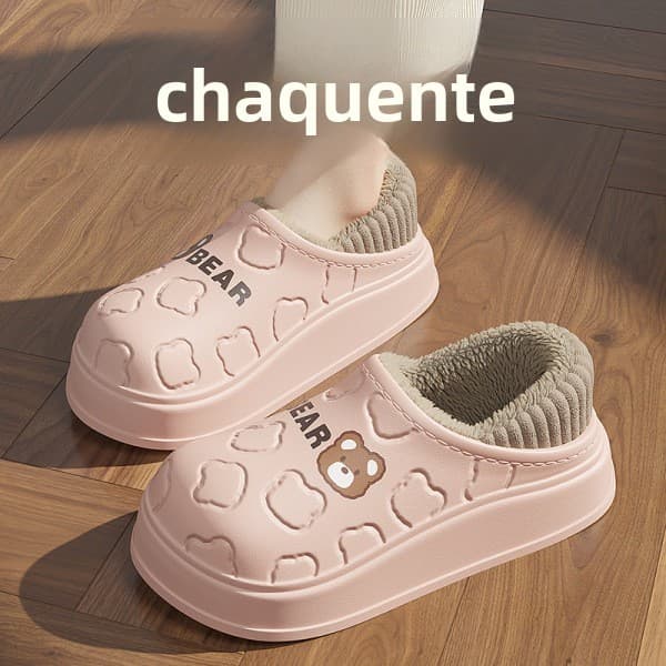 Chinelos Femininos Totalmente Forrados Pelúcia Impermeáveis Quentes Inverno Gestantes