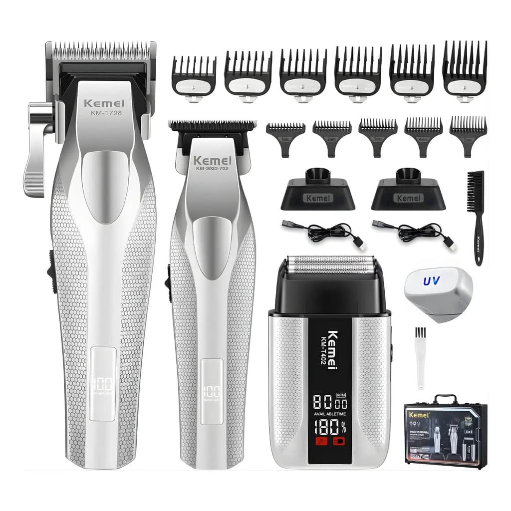Kit Kemei Km-1798 + Km-3023 + Shaver T402 Com Maleta Grátis