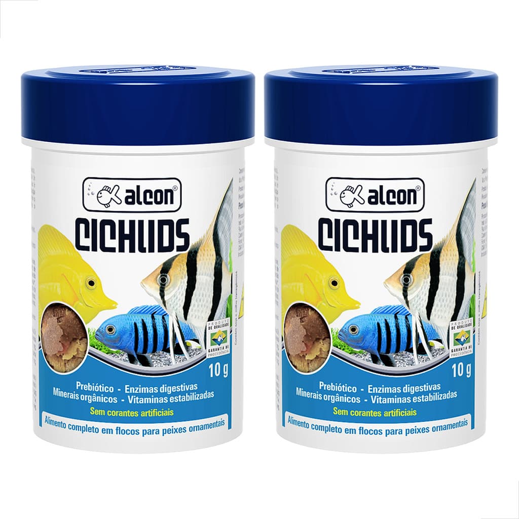 Kit 2 Un Ração Para Peixes Flocos Ornamentais Acara Alcon Cichlids 10g