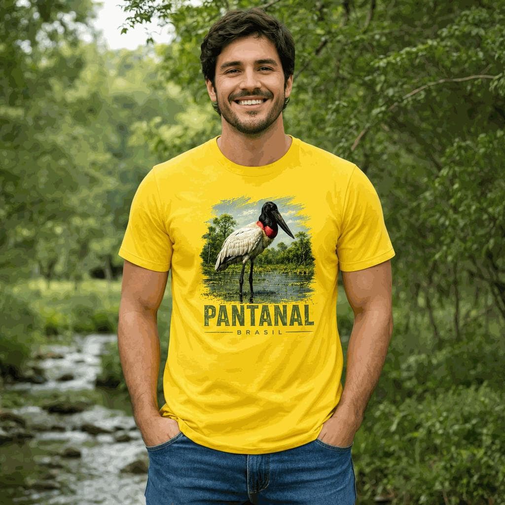Camiseta Pantanal Brasil Estampa Tuiuiú Natureza Algodão Premium Uso Diário Moderna