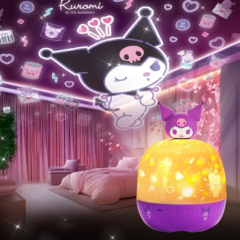 Sanrio 360 °   Projetor de Luz Noturna Rotativo - Luzes LED Ajustáveis em 3 Cores, 12 Padrões de Projeção, Alimentação U